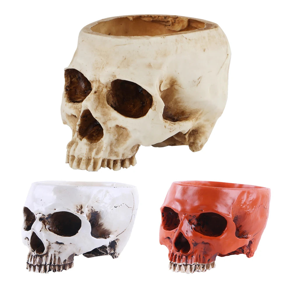 Resin Skull Flower Pot Home Garden Office Decor Planter Container Skeleton Desktop Flower Pot Halloween Skeleton Flowerpot