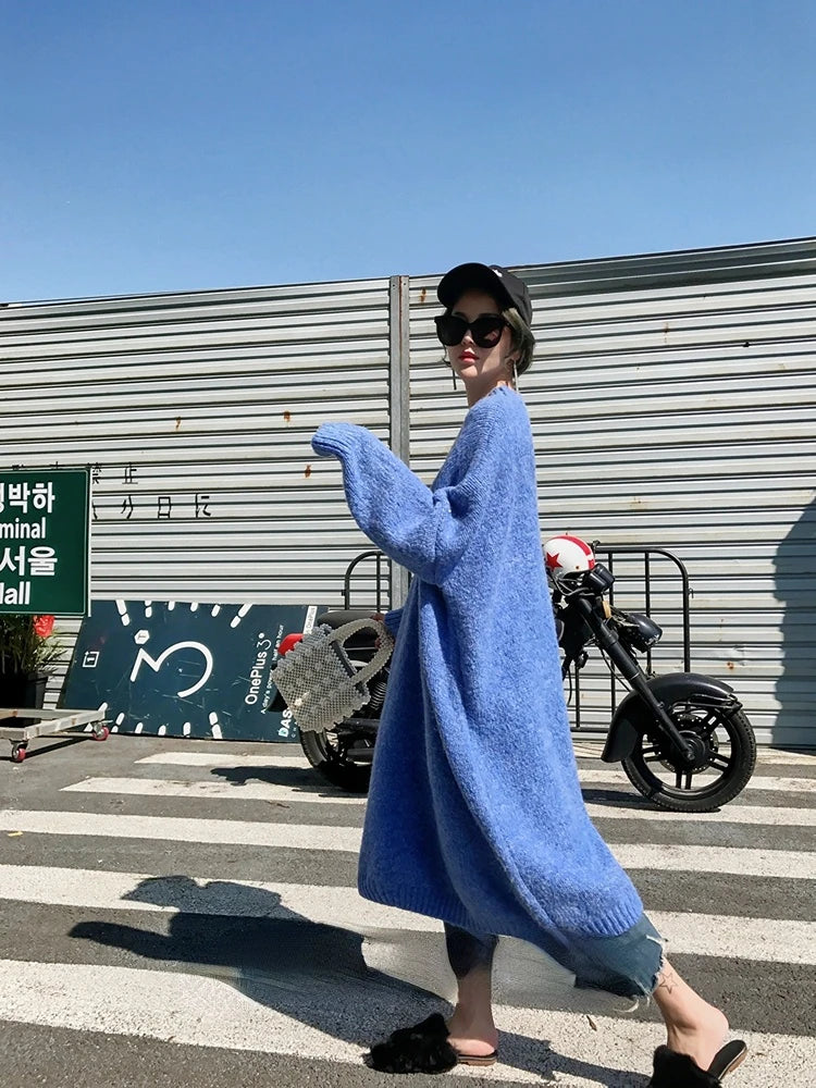 Winter Women Dress Fall Sweater Women Dress Long Sleeve Knitted Dresses Maxi Vintage Oversize Dresses Knitting Thick Warm Purple