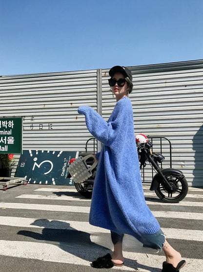 Winter Women Dress Fall Sweater Women Dress Long Sleeve Knitted Dresses Maxi Vintage Oversize Dresses Knitting Thick Warm Purple