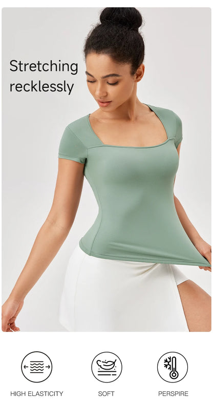 Yoga Tops Women Gym Training Sport Tops Quick-Dry Yoga Shirts Short-sleeved Outdoor Running Fitness Casual Sports T-shirt