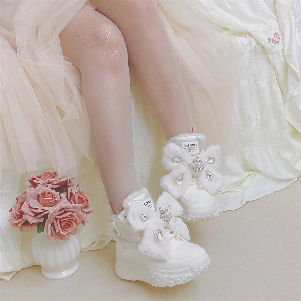 Winter Snow Boots 2025 New Thick-soled 5cm White Cotton Boots Thickened Warm Waterproof Cute Casual Shoes Fashion