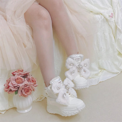 Winter Snow Boots 2025 New Thick-soled 5cm White Cotton Boots Thickened Warm Waterproof Cute Casual Shoes Fashion