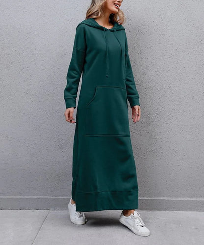 Autumn and Winter New Loose Size Knitted Hooded Long Dress Plush Casual Fashion Dress Large Pocket Skirt Women's Wear