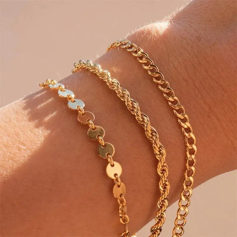 Stainless Steel Rope Chain Bracelets on Hand 3/4MM Gold Color Chic Women's Bracelet Minimalist Fashion Hip Hop Jewelry Gift C048
