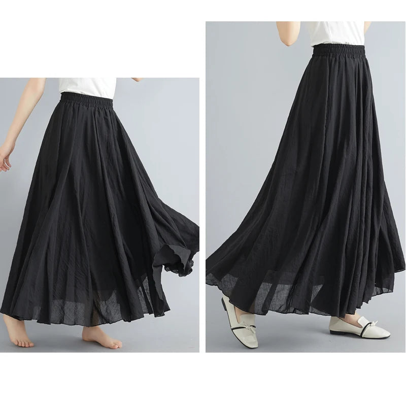 Fashion Solid Cotton Linen Women Skirts Maxi Elegant Harajuku Saia Casual Loose Long Skirt Ladies Clothes Faldas Ropa Mujer