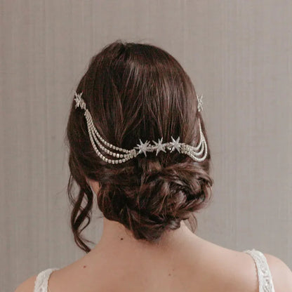 Stonefans Luxury Star Hair Comb Rhineestone Chain Jewelry for Women Vintage Bridal Tiara Multilayer Hair Chain Wedding Headpiece