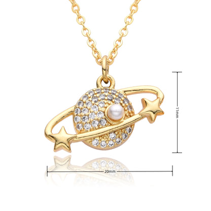 Y2K Gold Color Saturn Charms Micro-inlaid CZ Necklace for Women Planet Choker Chain Pendant DIY Jewelry Christmas Gift Wholesale