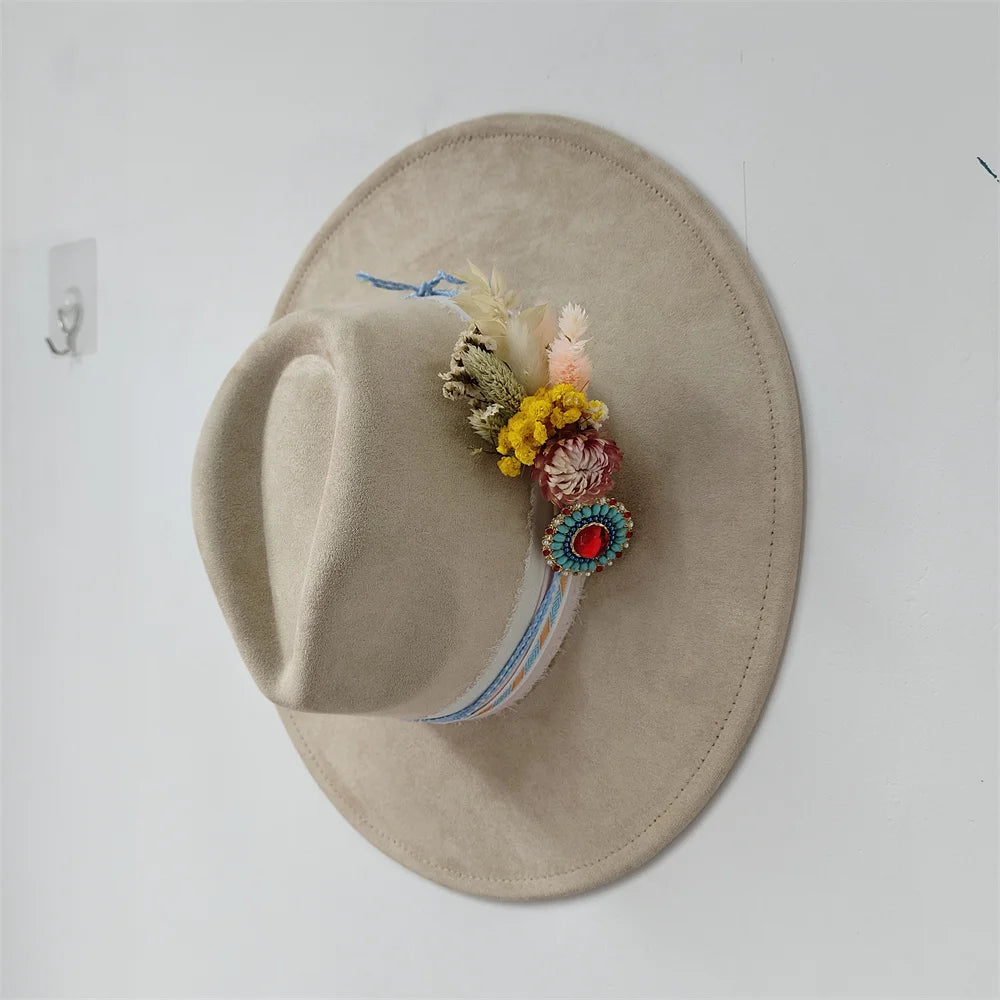 Embroidered three-dimensional flower fedora hat Women's jazz top hat Spring and autumn panama church fashion elegant wedding Hat