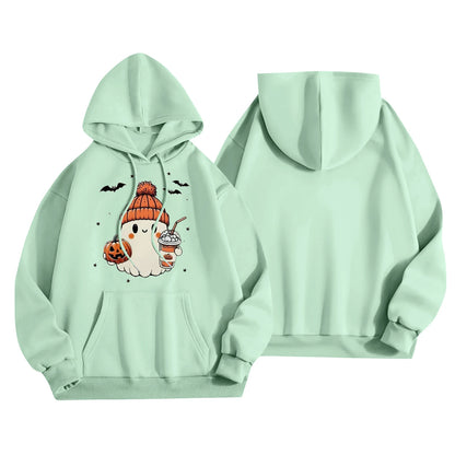 Women Halloween Printed Hoodie Casual Long Sleeve Sweatshirt Fashion Oversize Pullover Cozy Winter Streetwear Chic Loungewear