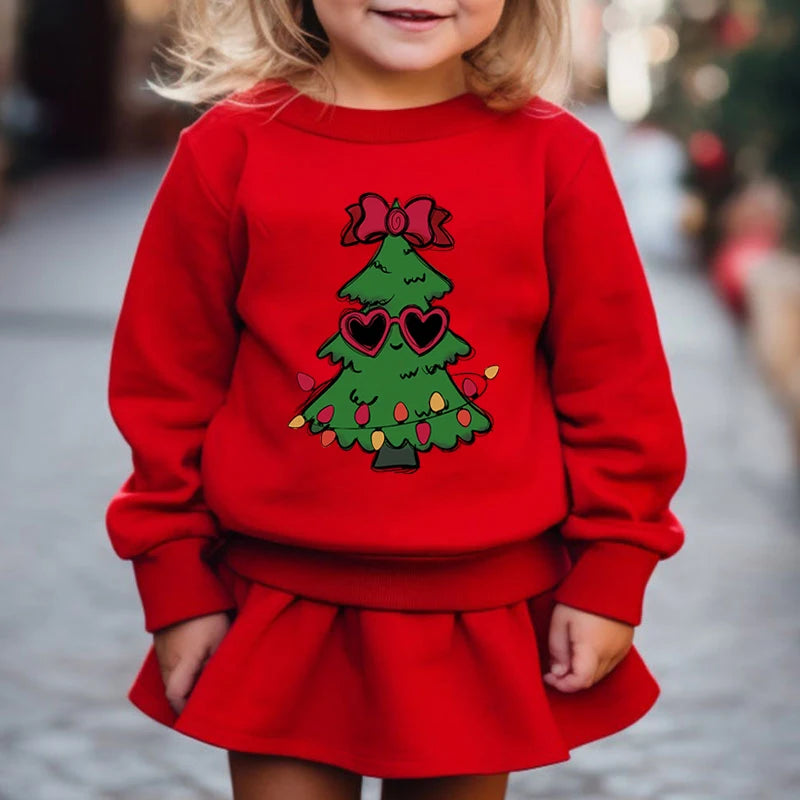 Boys and Girls Sweet Christmas Tree Fashion Cartoon Graphic Y2K Sudaderas Casual Kids Pullover