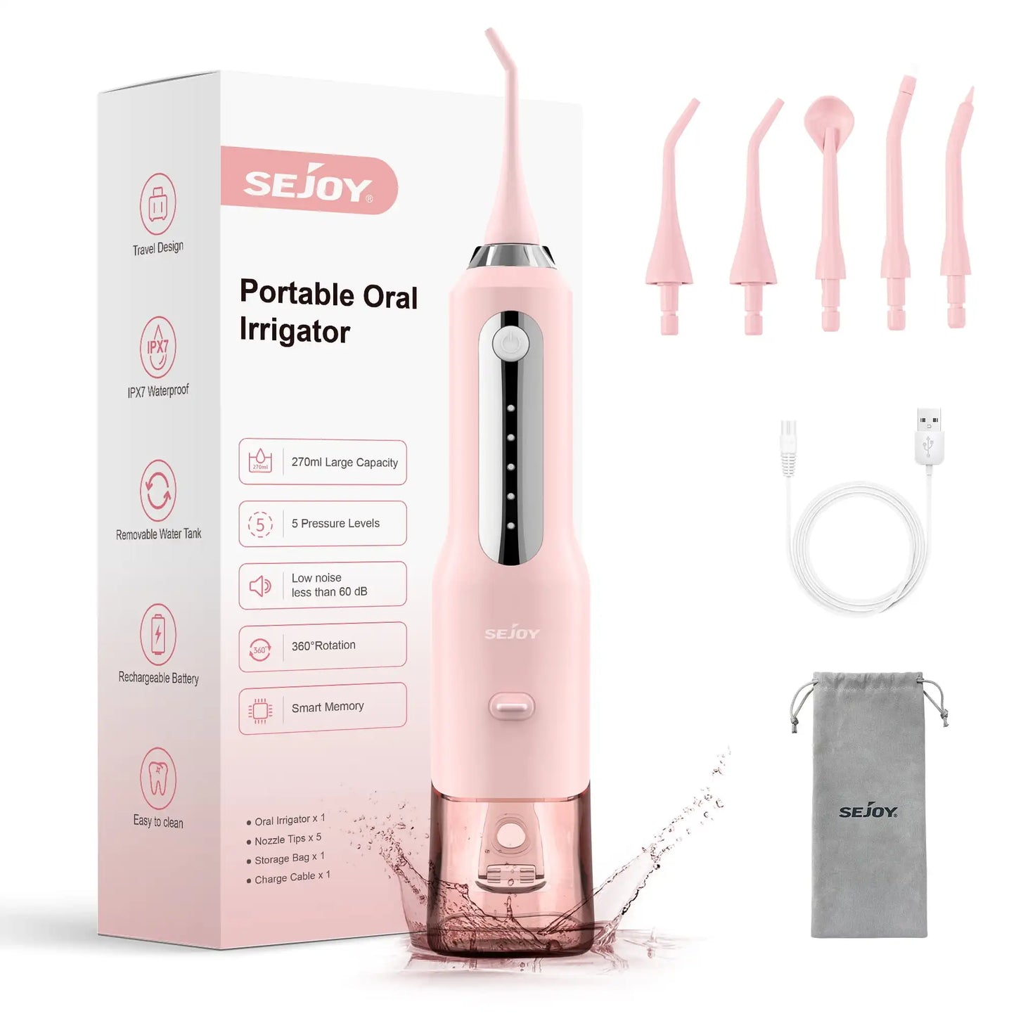 SEJOY Water Flosser for Teeth Irrigator Teeth Whitening Tool Portable Water Pick Personal Care Appliances Dental Teeth Cleaner