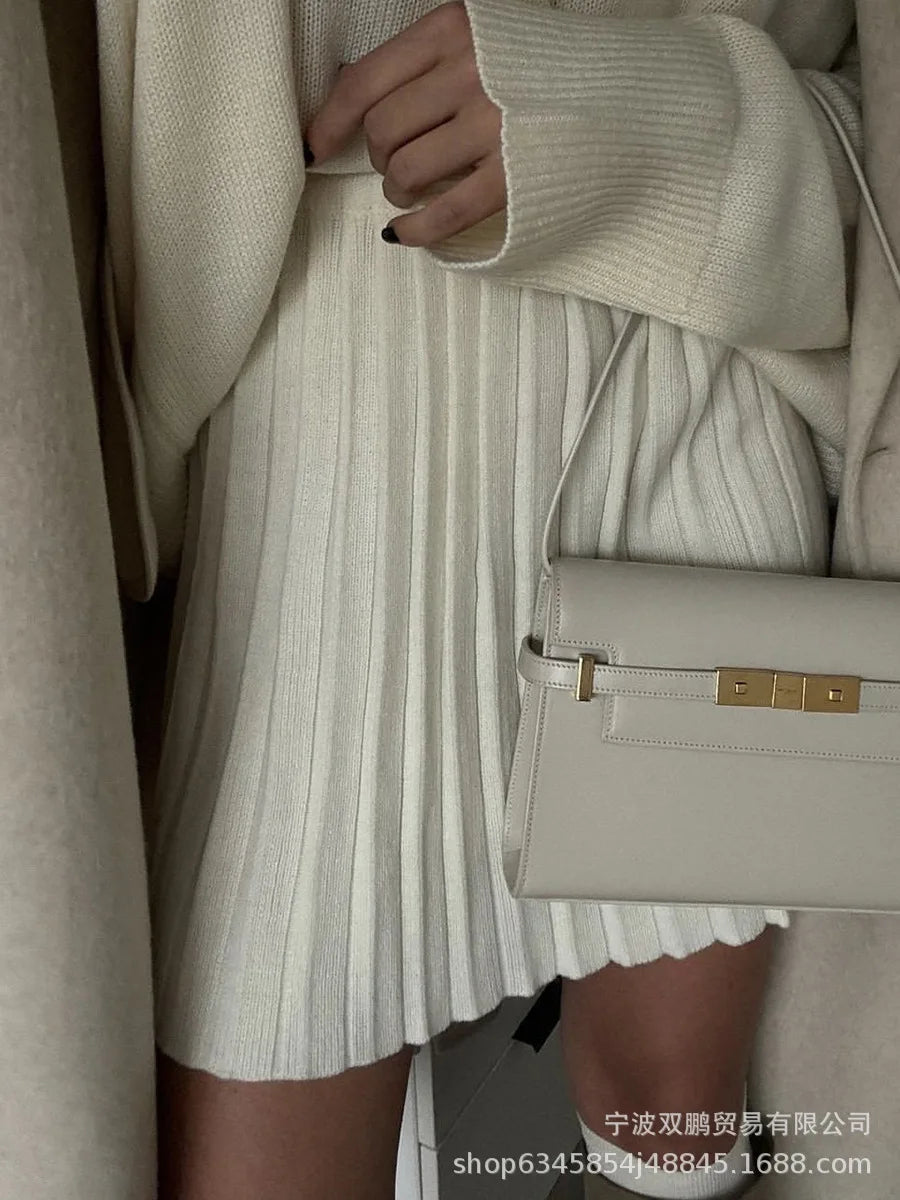 Autumn Solid Color O-neck Sweater Dress Sets Women's Clothing 2024 New Long Sleeves Fishion Style Loose Knitted Short Skirt Set