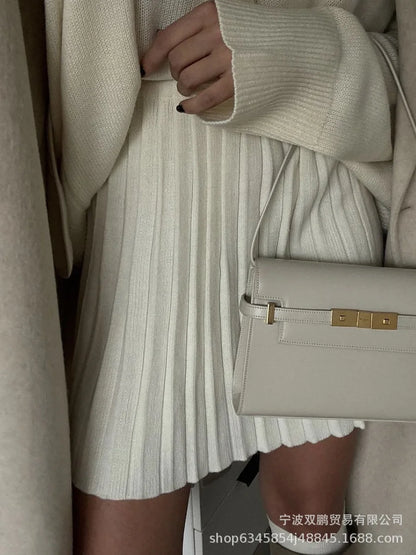 Autumn Solid Color O-neck Sweater Dress Sets Women's Clothing 2024 New Long Sleeves Fishion Style Loose Knitted Short Skirt Set