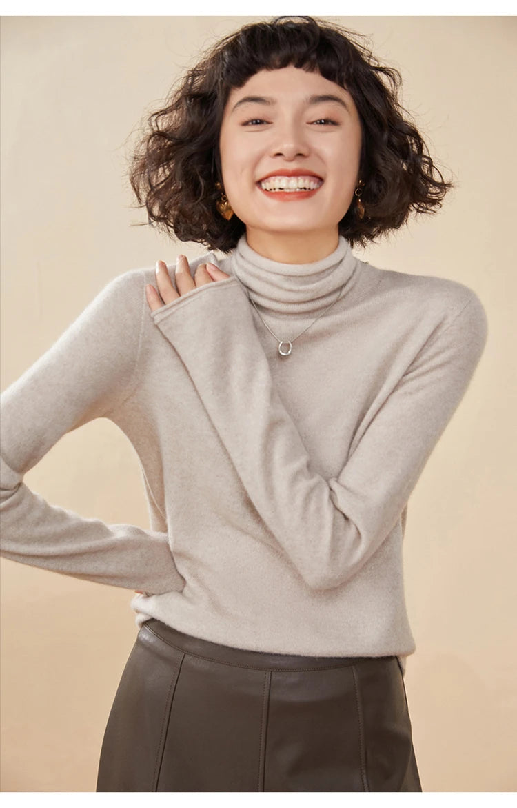 New Women's Cashmere Sweater 100% Pure Cashmere Knitted High Collar Hoodie Hot Selling Soft Solid Color Women's Top