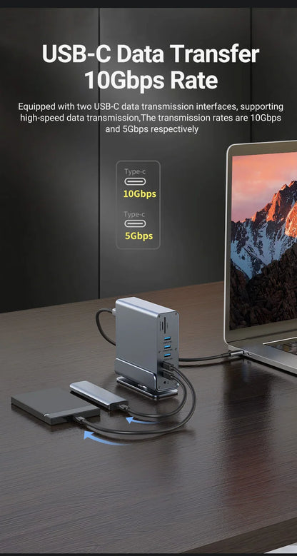 15 In 1 USB-C Docking Station，Type-C 4K60Hz HUB With HDTV*2+PD 100W+USB 2.0/3.0+SD+TF+RJ45 Ethernet+3.5 mm Audio+VGA For Laptop