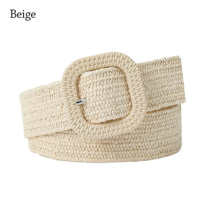Fashion Wide Waistband Female Waist Belt Bohemian Braided Belts for Women Summer Patchwork Straw Woven Belt