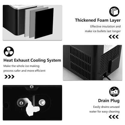 KUMIO Ice Makers Countertop, 9 Thick Bullet Ice Ready in 6-9 Mins,26.5 Lbs in 24Hrs,Portable Ice Maker with Scoop and Basket