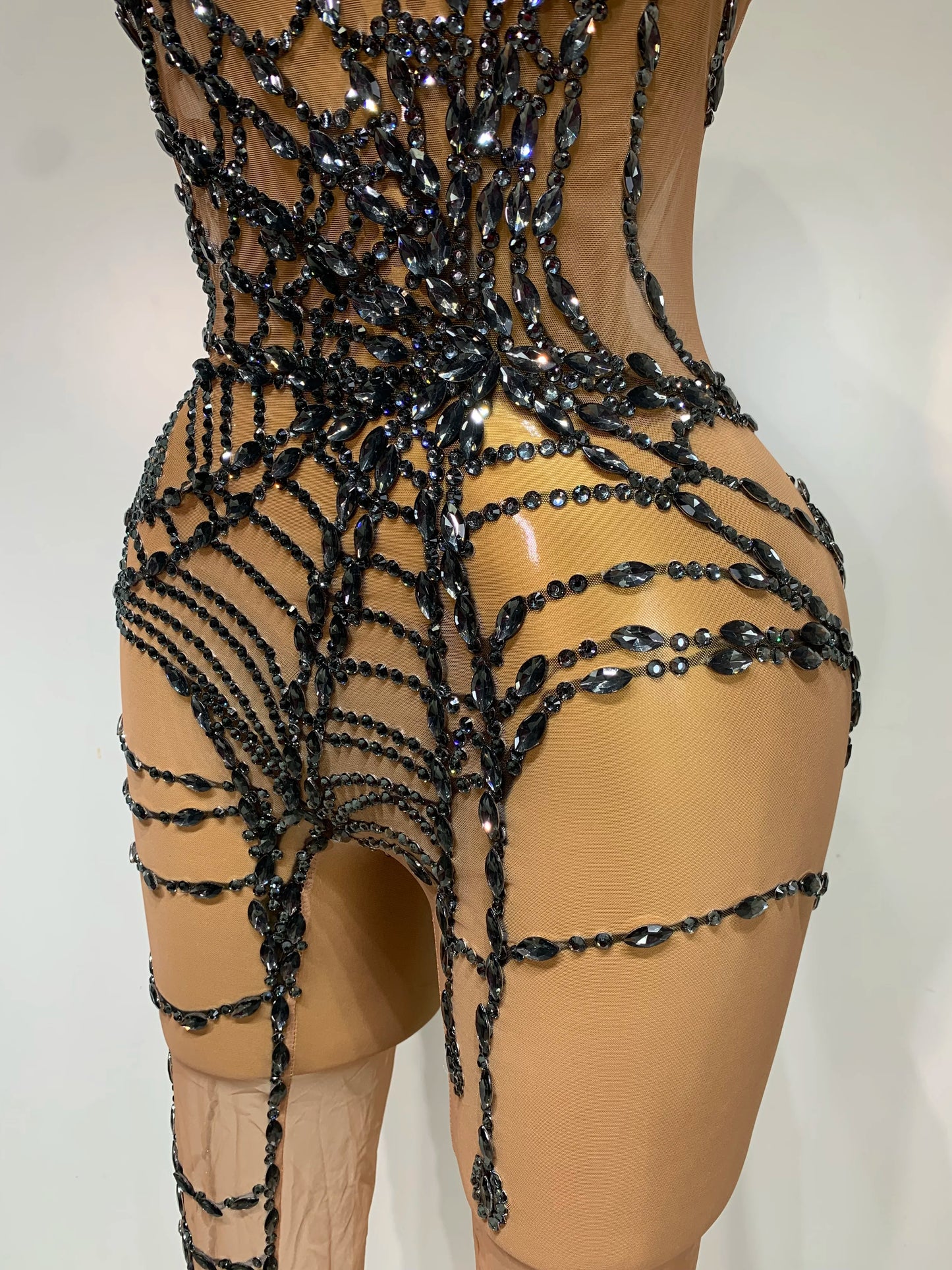 STOCK Sparkly Diamond Women Sexy Mesh Jumpsuit Nightclub Bar Party Show Gogo Dancer Clothing Drag Queen Outfit Stage Costume
