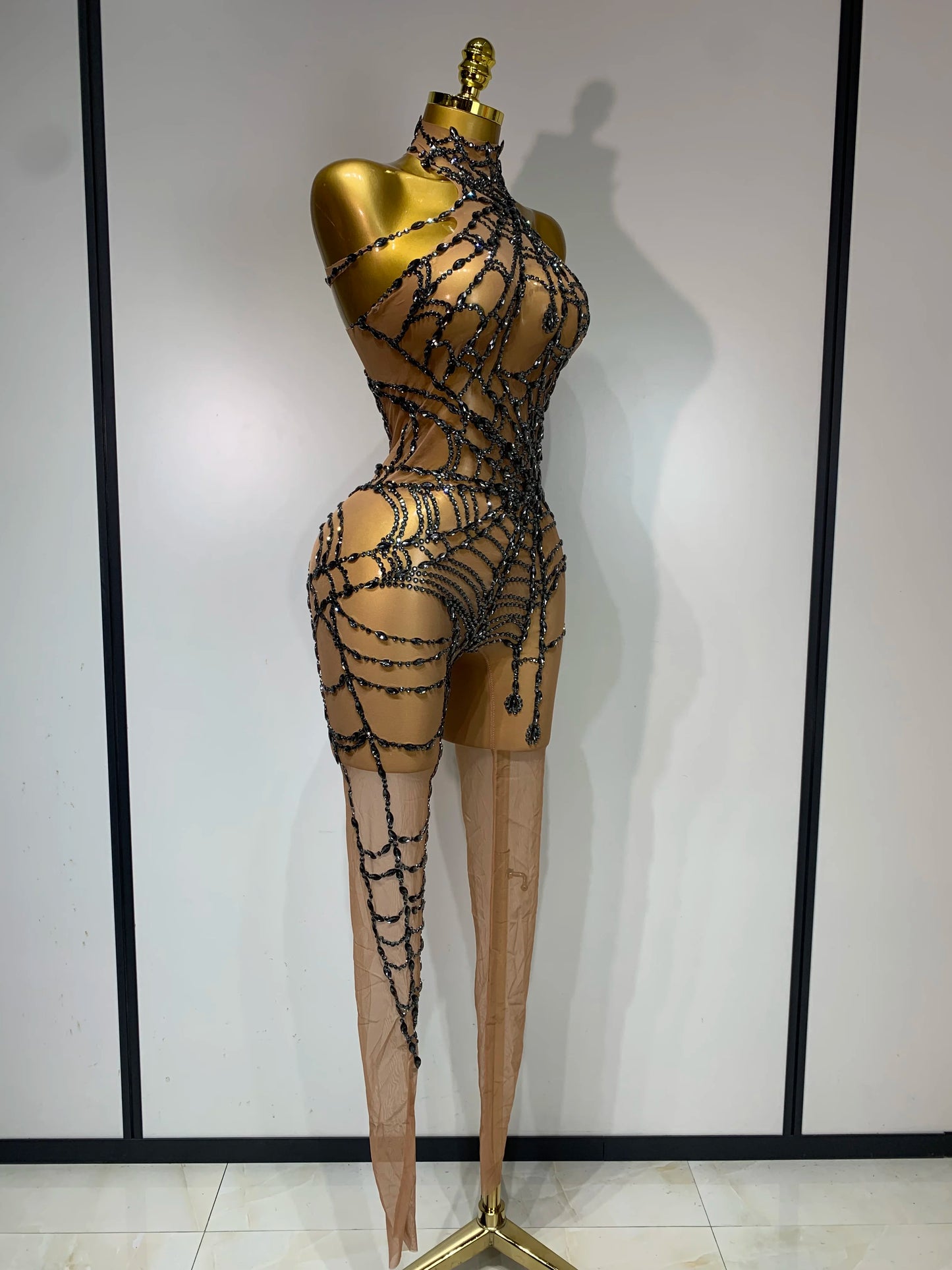 STOCK Sparkly Diamond Women Sexy Mesh Jumpsuit Nightclub Bar Party Show Gogo Dancer Clothing Drag Queen Outfit Stage Costume