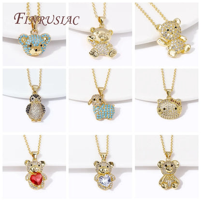 Fashion Creative Pendants Necklace Female 18K Gold Plated Pave Zircon Animal Bear Charms Necklaces for Women Christmas Gifts
