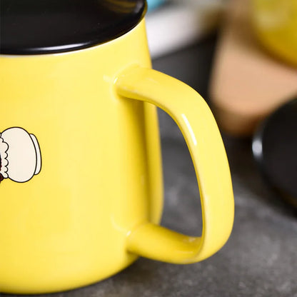 Ceramic Cartoon Bee Mug With Spoon Lid Ceramic Coffee Cups Free Shipping Original Breakfast Cups Christmas Gift Coffee Cup Sets