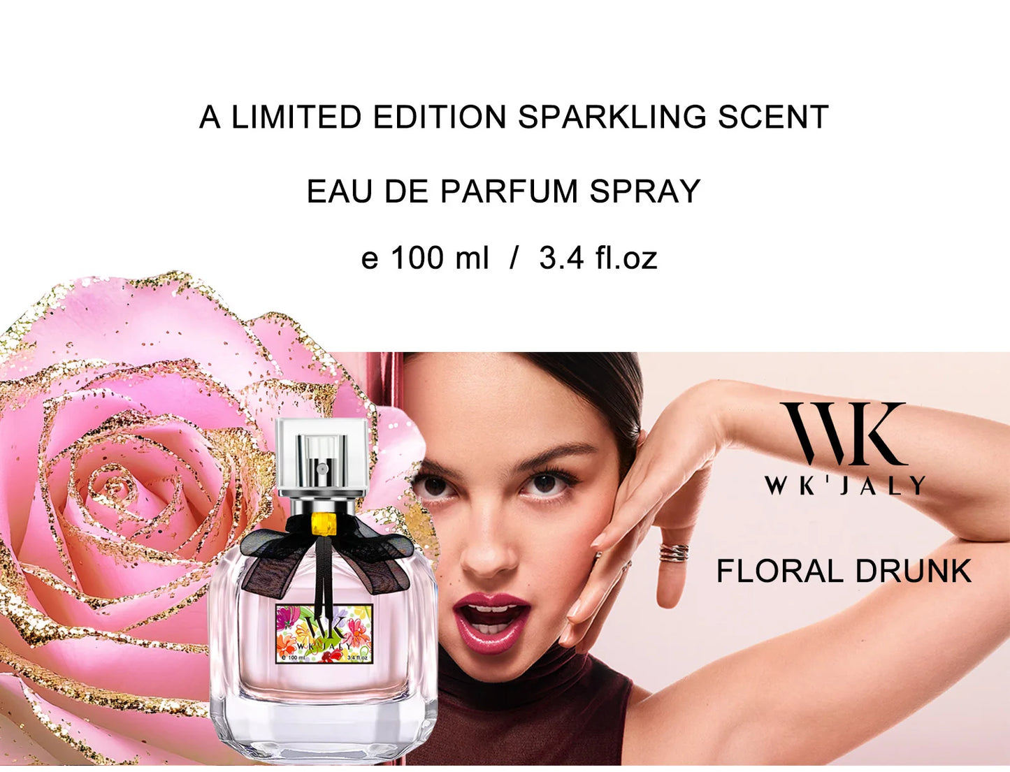 WK JALY Floral Drunk Eau De Parfum Spray, Women's Perfume, With Notes of Rose, Sandalwood, Long Lasting Fruity Fragrance, 100ml