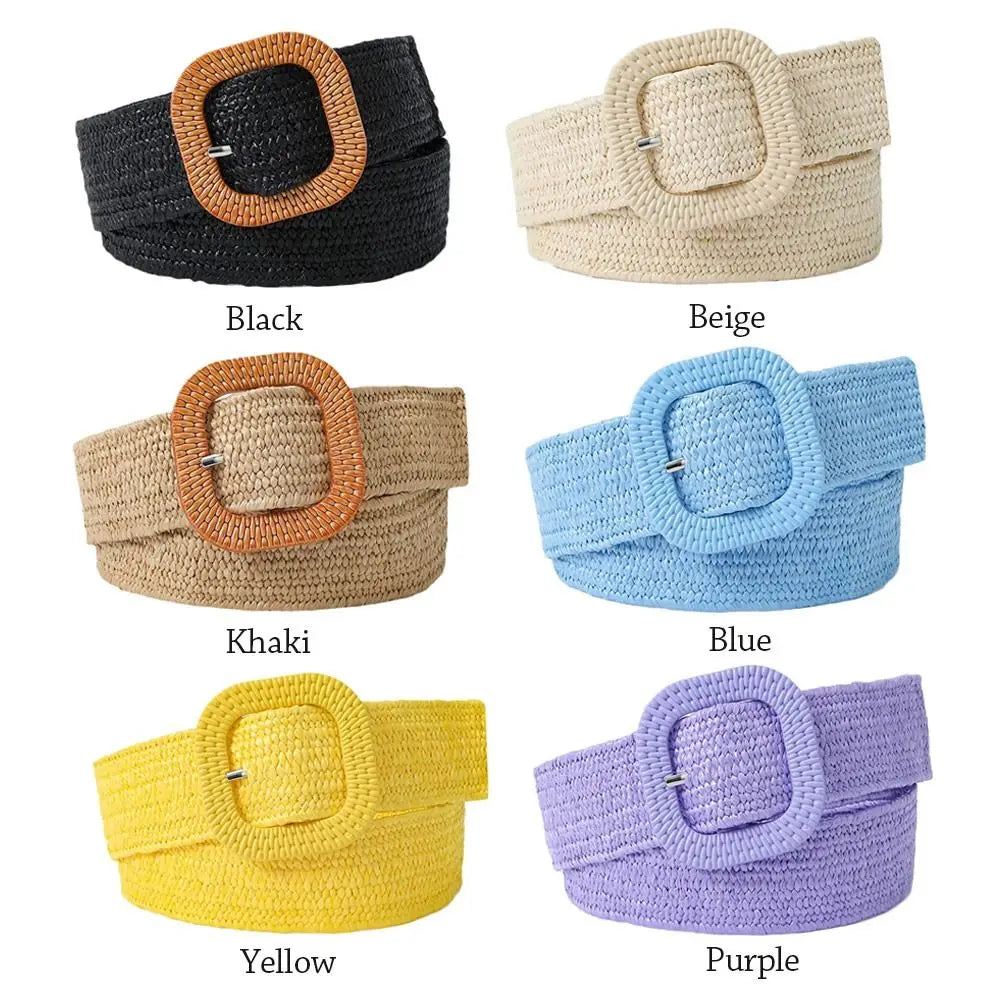 Fashion Wide Waistband Female Waist Belt Bohemian Braided Belts for Women Summer Patchwork Straw Woven Belt