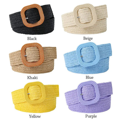 Fashion Wide Waistband Female Waist Belt Bohemian Braided Belts for Women Summer Patchwork Straw Woven Belt