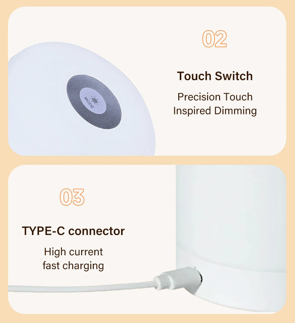 Touch LED Night Light USB Table Lamps Rechargeable Dimmable Bedside Light for Bedroom Decor Home Christmas Gift Child Night Lamp
