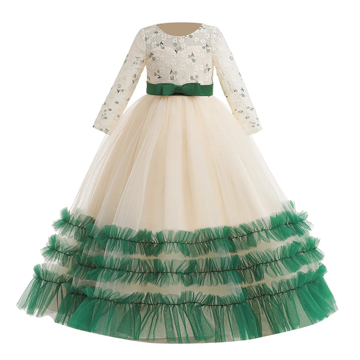 Christmas Kids Girls Green Dresses For Kids Long Sleeve Party Princess Clothes Costume 4-14 Yrs Elegant Wedding Evening Vestidos