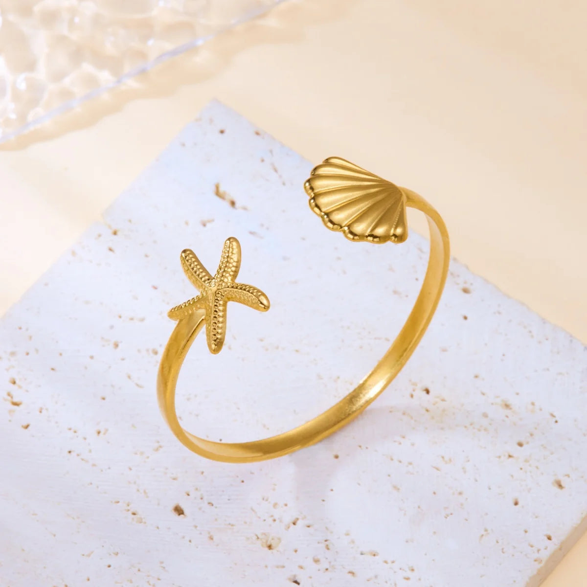 Exaggerated Metal Shell Starfish Flower Bangles Bracelets For Women Men Stainless Steel Fish Bow Heart Open Cuff Bangle Jewelry