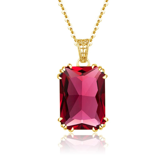 Unique Red Stone Ruby Necklace Gold For Women 13*18mm Rectangle 12 Colour Birthstone Pendant  Jewelry Luxury Christmas Gift Sale