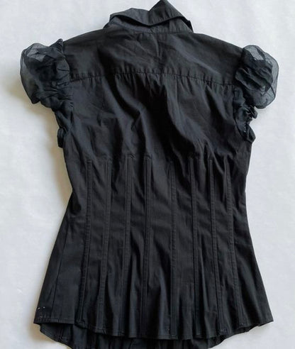 Dourbesty Chic Bandage Crop Top Y2k Vintage Grunge Black T-Shirts Women Button Slim Croset Aesthetic Punk Style Gothic Bustiers