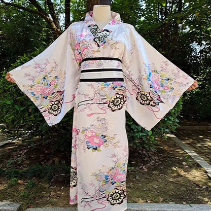 Cosplay Costume Traditional Japanese Kimono Japanese Style Printed Floral Sakura Girl Kimono Dress Elegance Asian