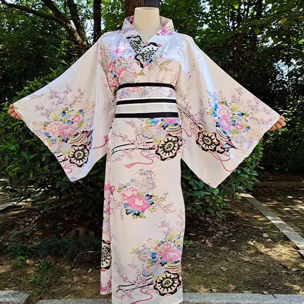 Cosplay Costume Traditional Japanese Kimono Japanese Style Printed Floral Sakura Girl Kimono Dress Elegance Asian