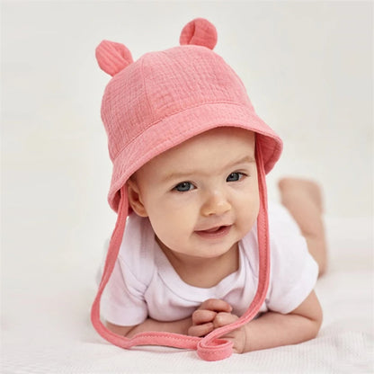 Spring Autumn Solid Color Soft Baby Bucket Hat Cotton Fisherman Hats Kids Summer Toddler Boy Girls Panama Sun Cap Children 0-12M