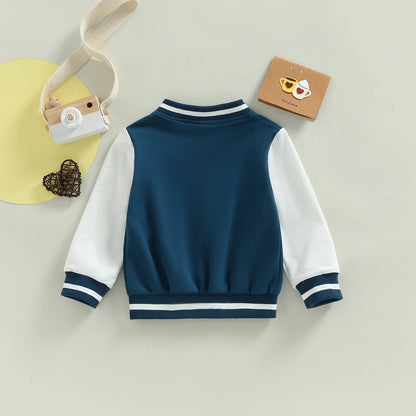 Kids Boy Girl Baseball Jackets Toddler Letter Pattern Contrast Color Long Sleeve Buttons Front Coat Autumn Winter Outerwear 1-5T