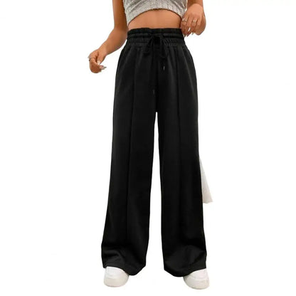 Spring And Summer Ladies' Fashion Solid Colour Drawstring High Waist Wide Leg Pants Daily Wide Leg Comfortable Thin Sweatpants