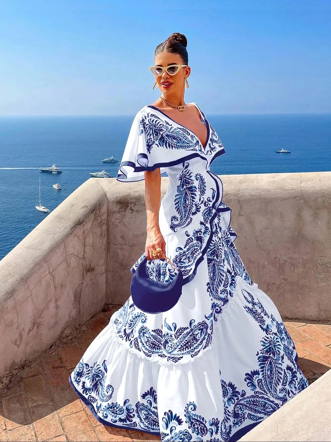 New Shadow Cap Midi Dresses Women Cloak Sleeves Dress V Neck Halter Boho Summer Party Evening Female Vestidos Robe Summer