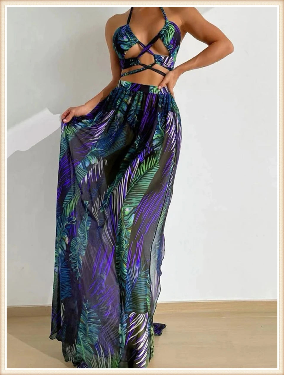 3 Pieces Tie Dye Cross Bikini 2025 Women Sexy Halter Swimsuit & Cover Up Pants Swimwear Bathers Bathing Swimming Suit Beachwear