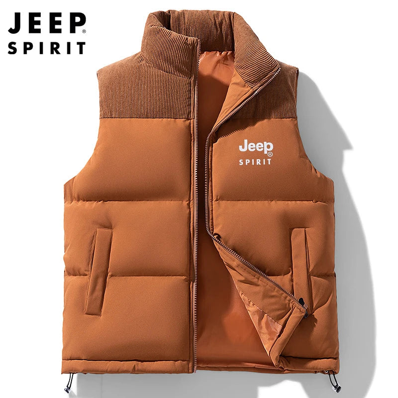 Jeep Spirit Men's Vest Autumn and Winter Stand Collar Sleeveless Warm Windproof Vest Fashion Sports Casual Vest Jack