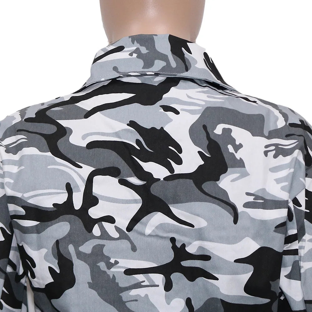 Women's Clothes Coats Casual Fashion Camouflage Print Large Pocket Lapel Long Sleeve Short Jacket for Women