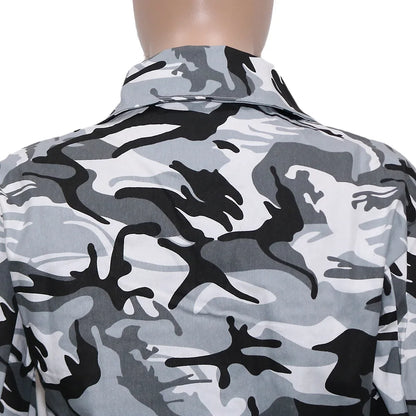 Women's Clothes Coats Casual Fashion Camouflage Print Large Pocket Lapel Long Sleeve Short Jacket for Women