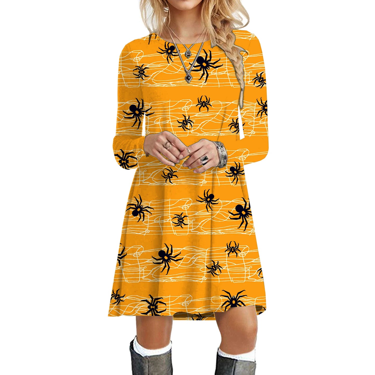 Halloween Party Dresses For Women Funny Cats 3D Pumpkin Print Dress Autumn Winter Fashion Long Sleeve Kawaii Dress Oversize 2023
