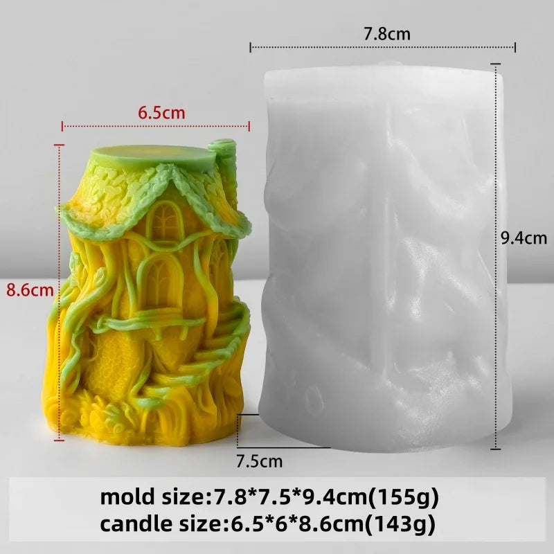 3D Embossed Tree House Silicone Candle Mold DIY Fairy Tale Forest House Aromatherapy Concrete Gypsum Mold Christmas Gift