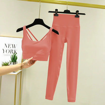 TRY TO BN Women's Tracksuit Yoga Sets Fitness Leggings Sports Bra Naked Sportwear Breathable Workout Two Pieces Suit Gym Clothes