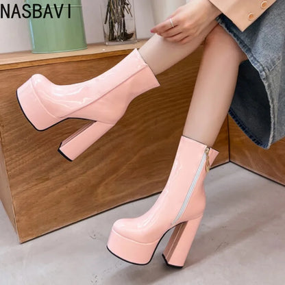 Autumn Winter 2025 New Super High Heels Zipper White Ankle Boots for Women Round Head Casual Party Versatile Platform Shoes 43