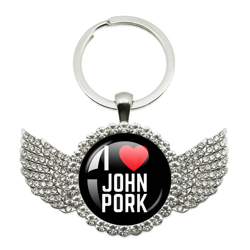 New John Pork Is Calling Answer Call Phone Humor Funny Pig Lover Graphic Meme Glass Dome Pendant Cabochon Keychain Jewelry Gifts