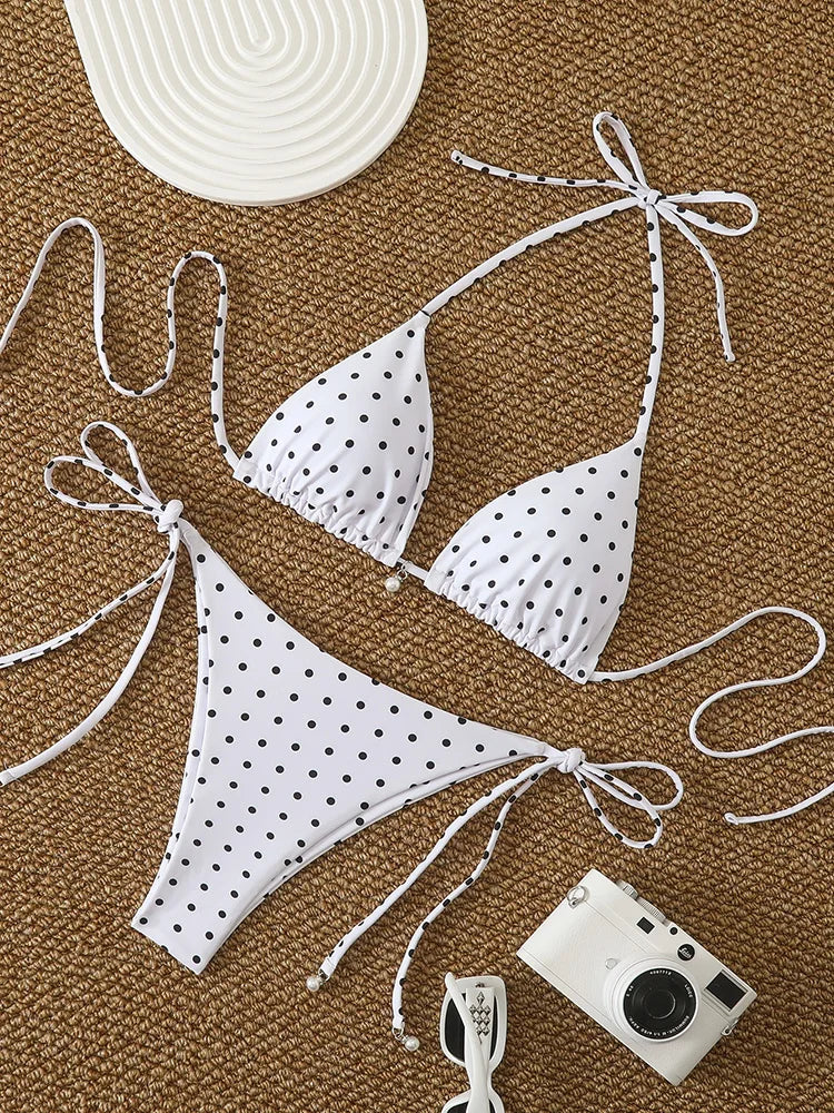 Trend Bikinis 2026 Women's Swimsuit Sexy Pearl Micro Bikinis Sets Dot Print Female Swimwear for Woman Bathing Suits Beachwear