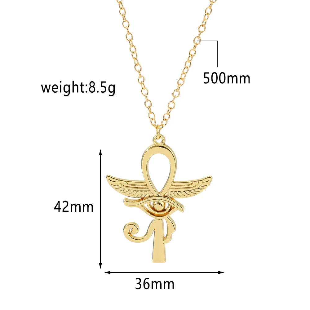 Eye Of Horus Ankh Necklace Women Men Ancient Egypt Wing Ankh Cross Pendant Necklaces Choker Silver Gold Plated Religious Jewelry